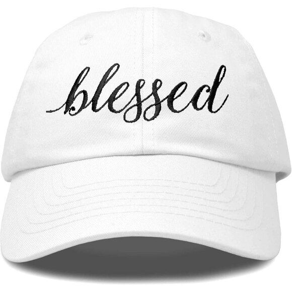 Women's Blessed Embroidered White Soft Cotton Classic Dad Baseball Hat Cap - Picture 1 of 5